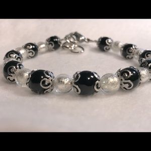 Opaque Black and Silver Murano Glass Bracelet